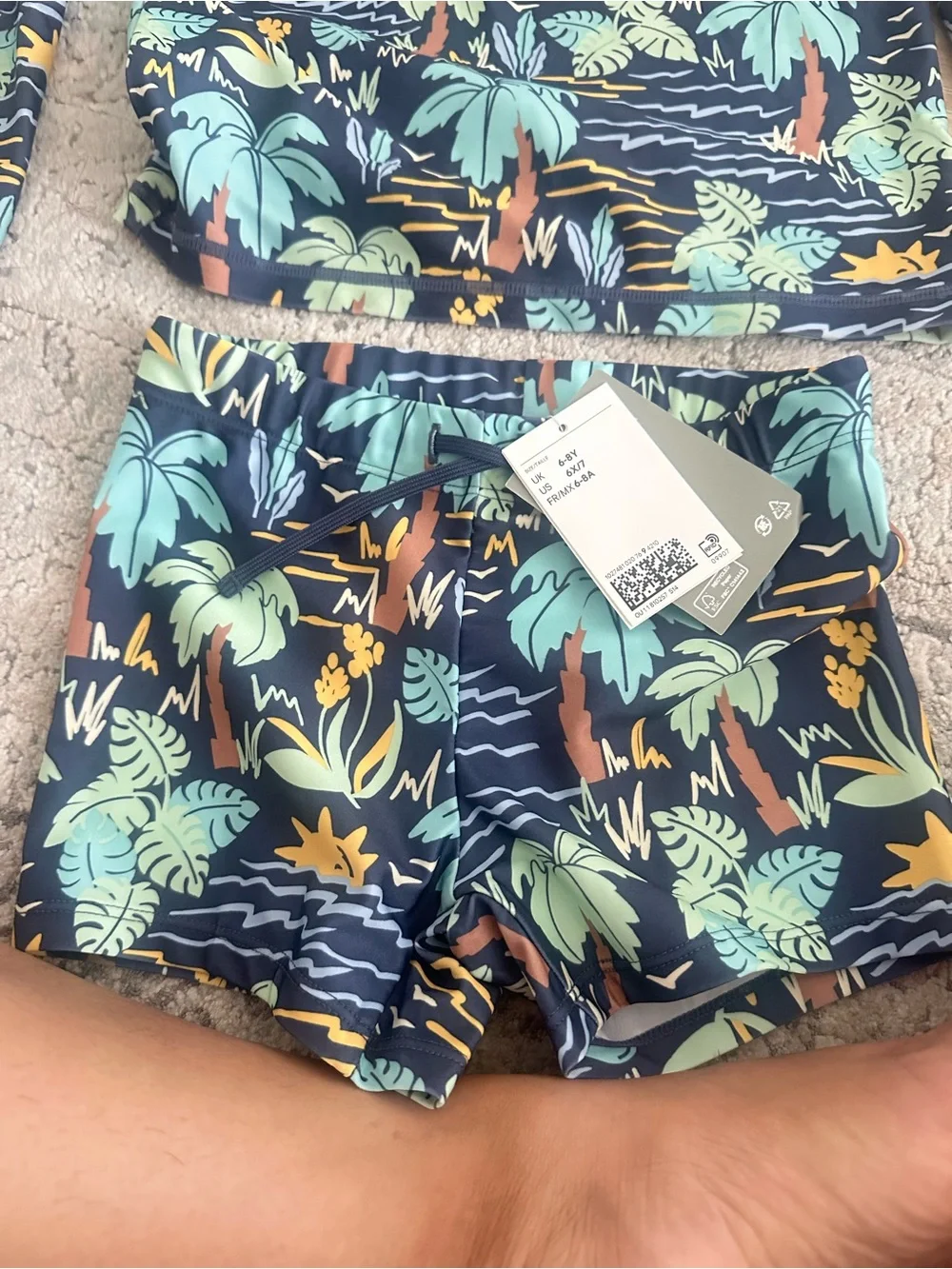 Swim suite for kid  Rash Guard Set – Tropical Navy Print